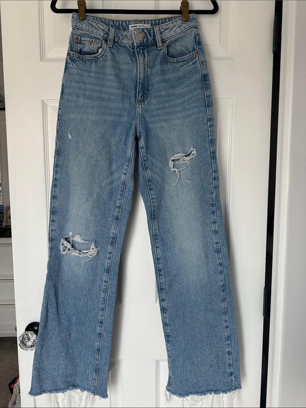 Light Wash Distressed Straight-Leg Jeans